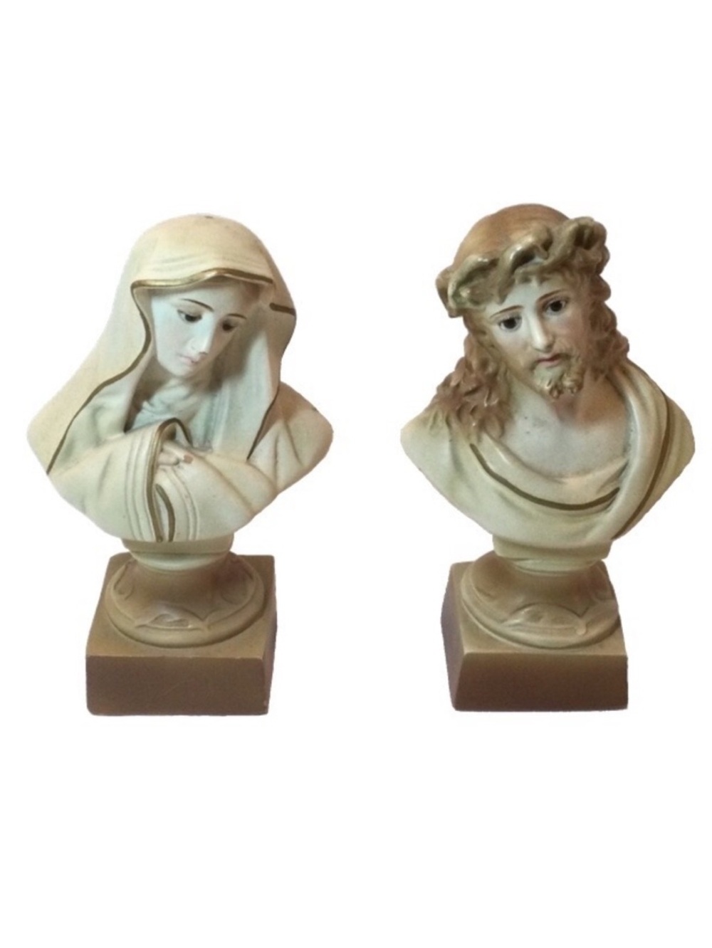 Jesus Christ and Virgin Mary Busts - Vintage
